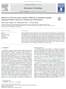 154. Behavior of CO-water mass transfer coefficient in membrane sparger-integrated bubble column for synthesis gas fermentation