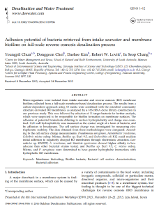 130. Adhesion potential of bacteria retrieved from intake seawater and membrane biofilms on full-scale reverse osmosis desalination process