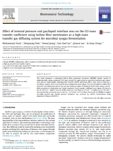 104. Effect of internal pressure and gas/liquid interface area on the CO mass transfer coefficient using hollow fibre membranes as a high mass transfer gas diffusing system for microbial syngas fermentation